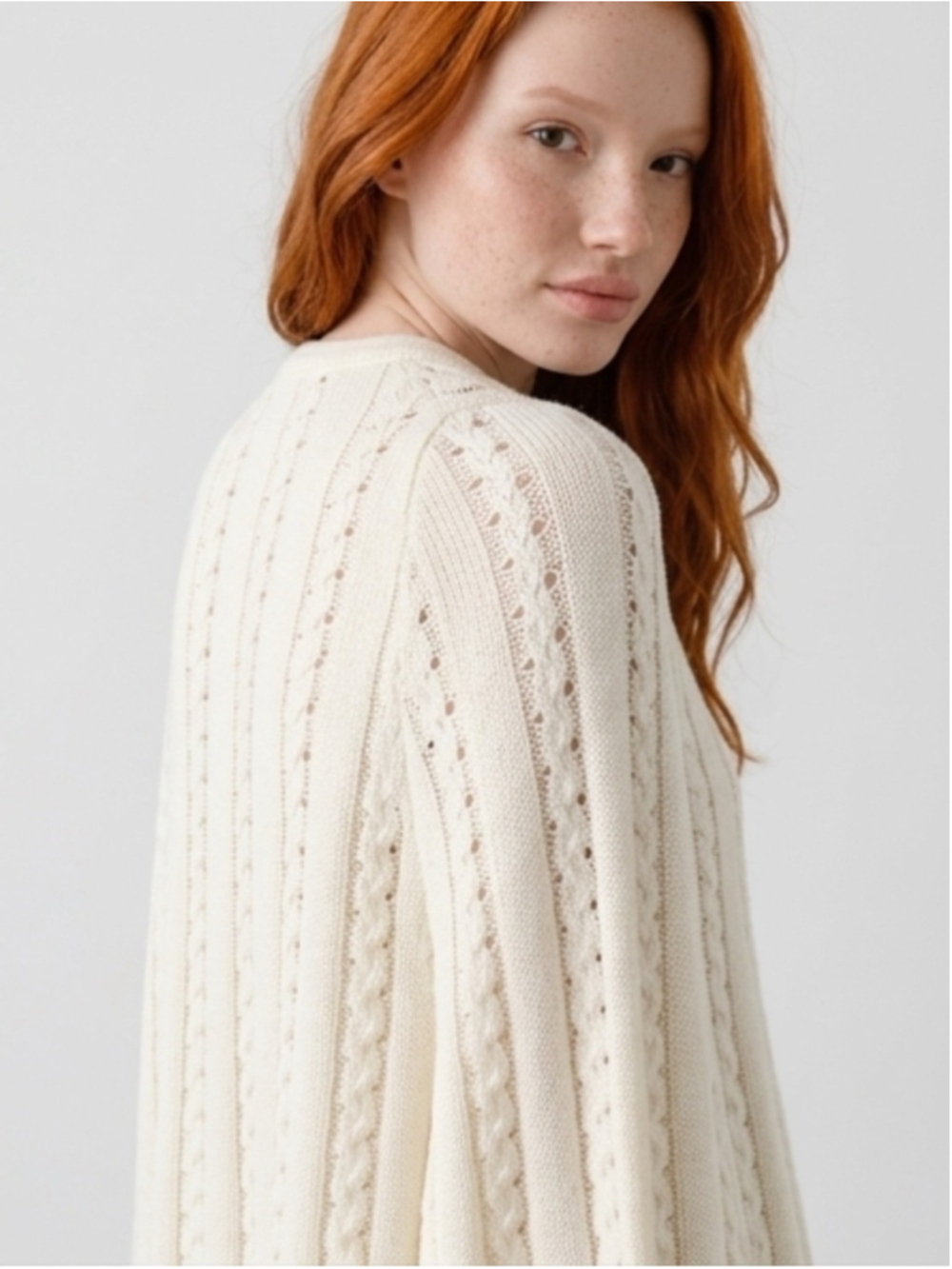 1970’s Vintage Rosanna Cream Cable-Knit Button-Front Cape Sweater - Picture 2 of 5